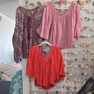 EUC Bundle of 3 Billabong Shirts - L, Purple, Pink, Red